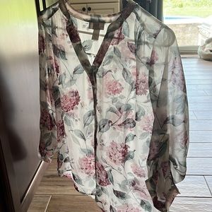 Loft sheer top in floral motif.